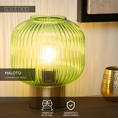 Lucide MALOTO - Lámpara de mesa - Ø 20 cm - 1xE27 - Verde
